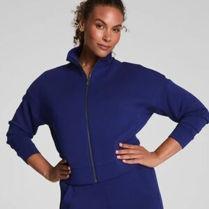 NWT SPANX Full Zip Track Jacket Women's Blue Zip-Up Jacket- midnight navy